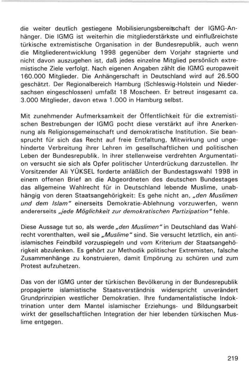Seite 219 des Verfassungsschutzbericht 1998 Hamburg