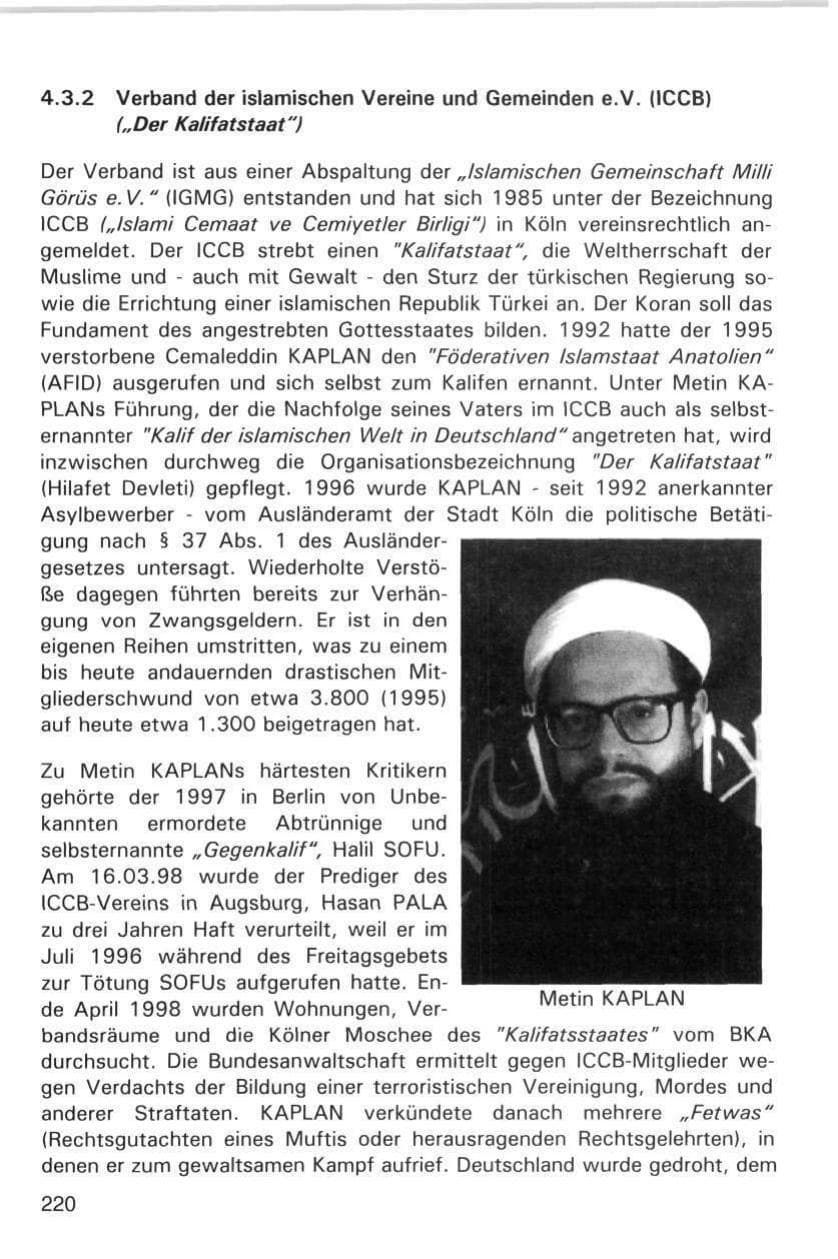 Seite 220 des Verfassungsschutzbericht 1998 Hamburg
