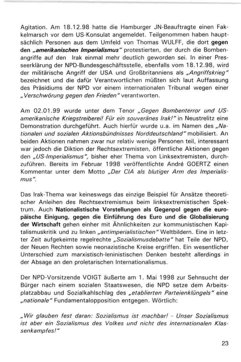 Seite 23 des Verfassungsschutzbericht 1998 Hamburg