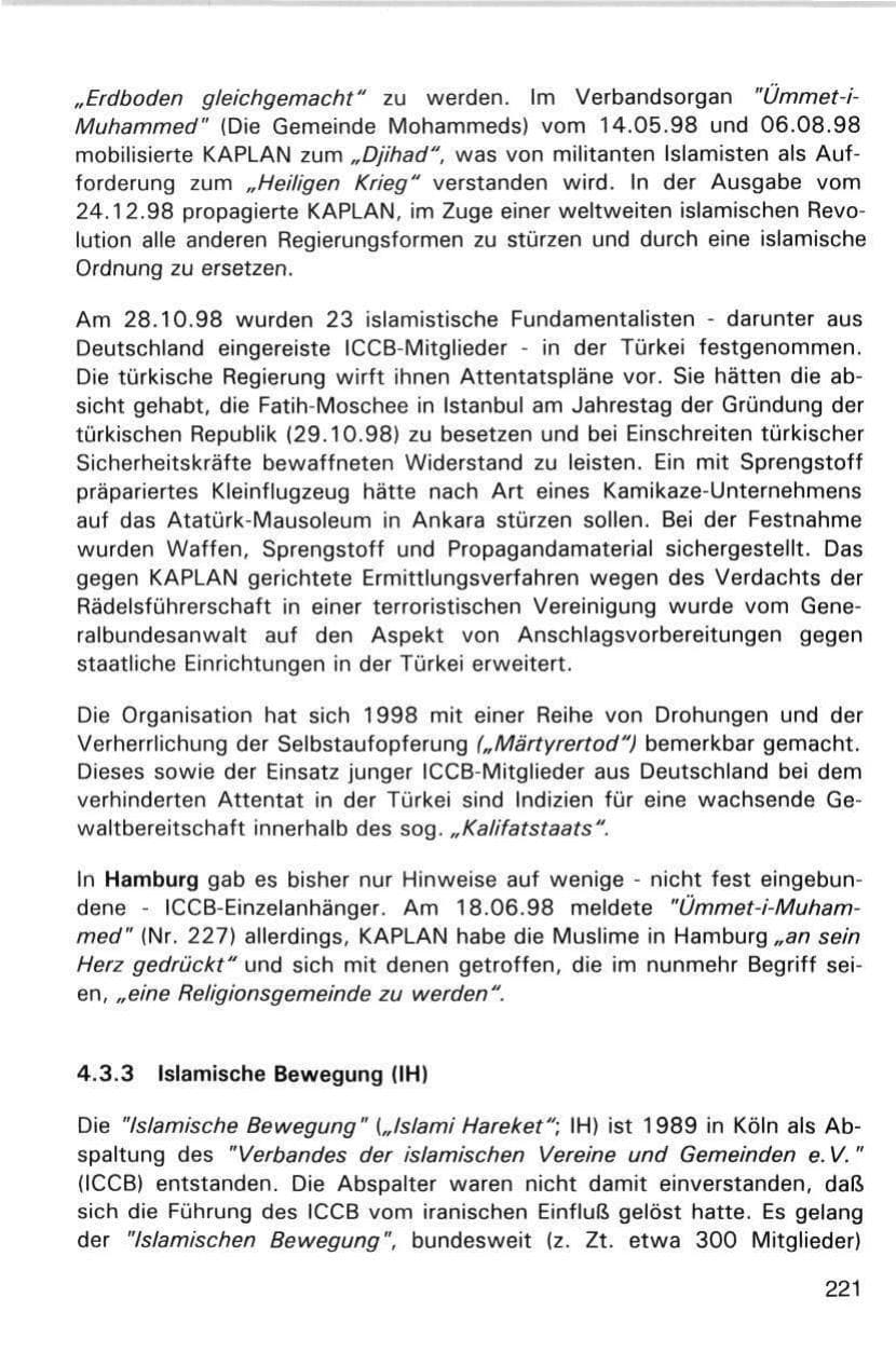 Seite 221 des Verfassungsschutzbericht 1998 Hamburg