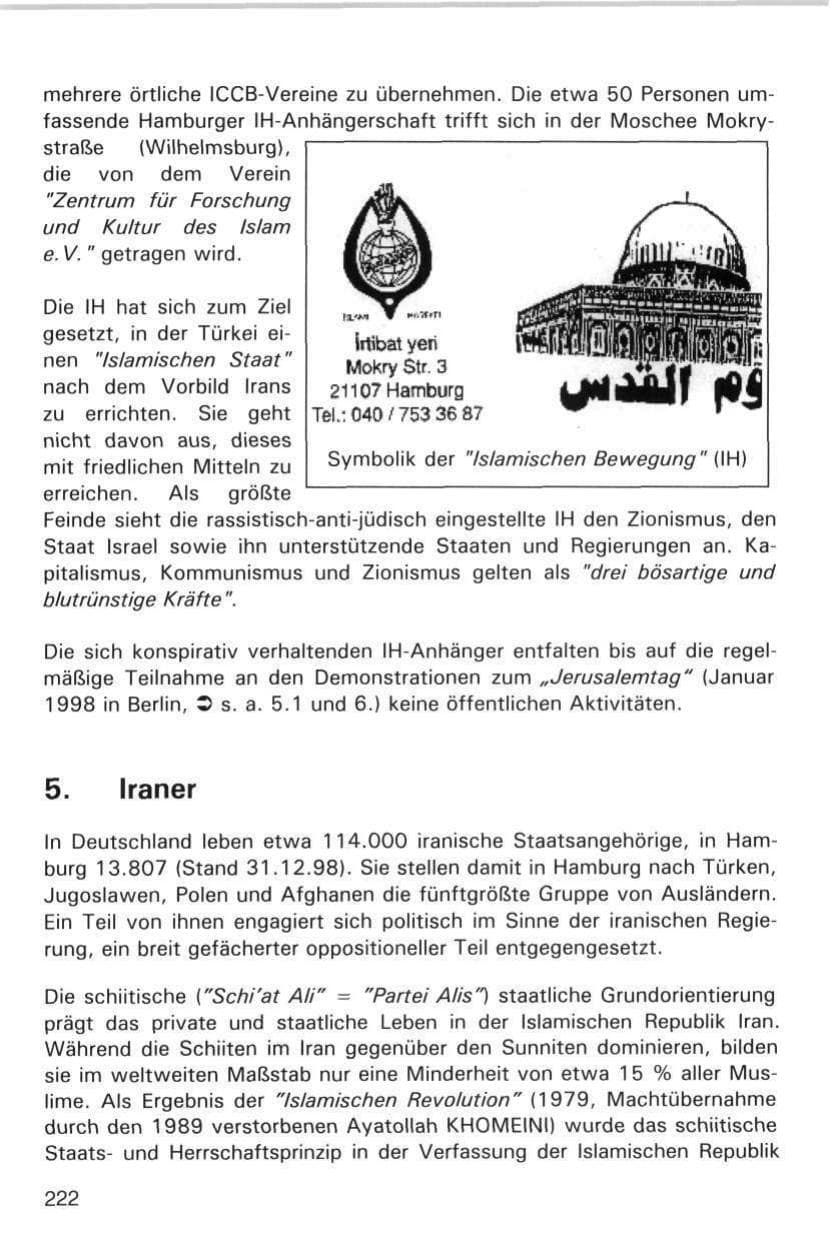 Seite 222 des Verfassungsschutzbericht 1998 Hamburg