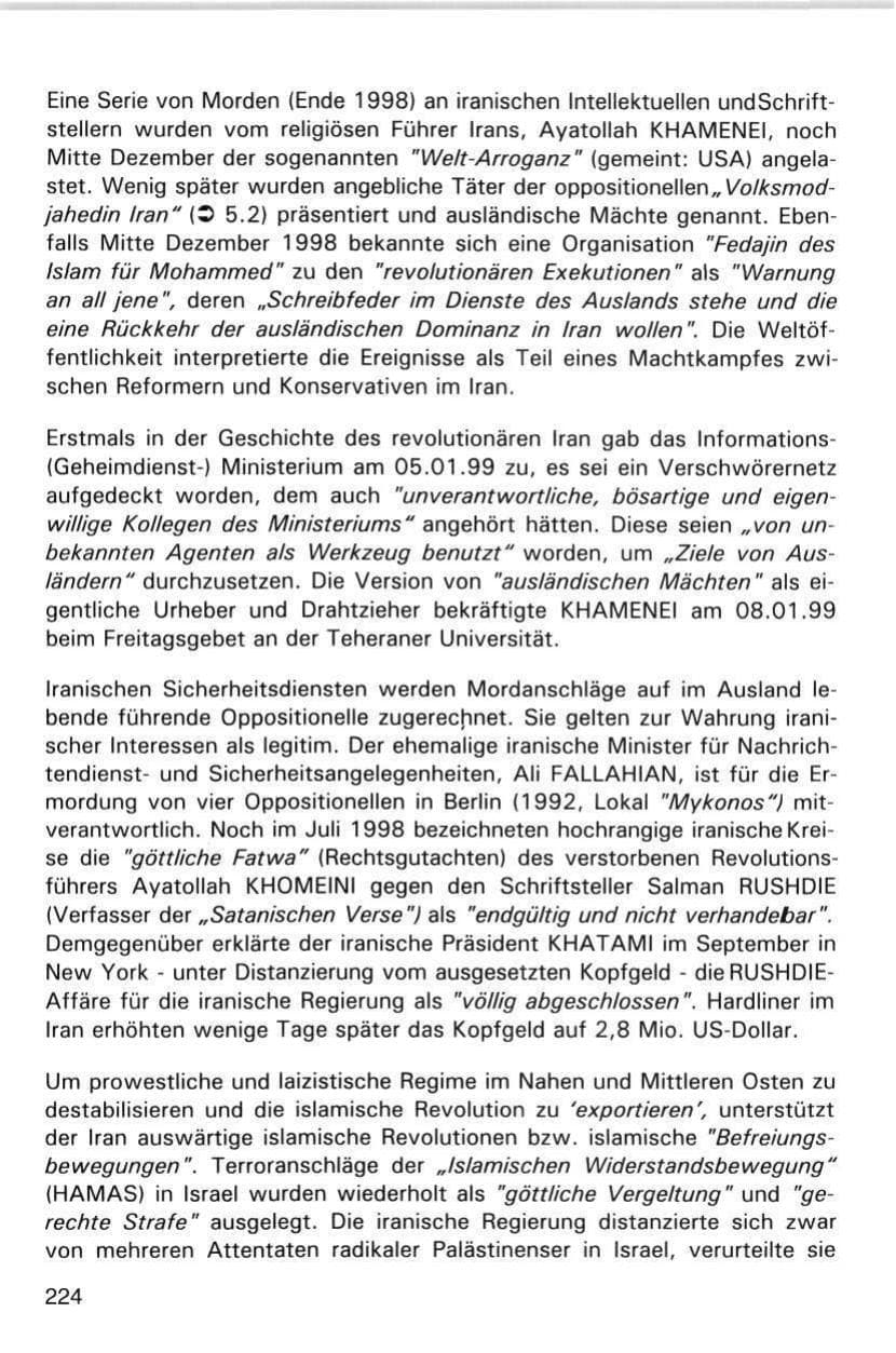 Seite 224 des Verfassungsschutzbericht 1998 Hamburg
