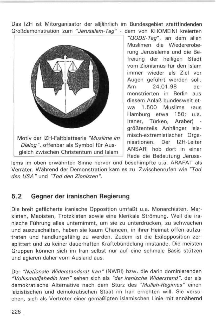 Seite 226 des Verfassungsschutzbericht 1998 Hamburg