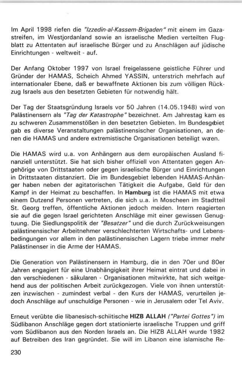Seite 230 des Verfassungsschutzbericht 1998 Hamburg