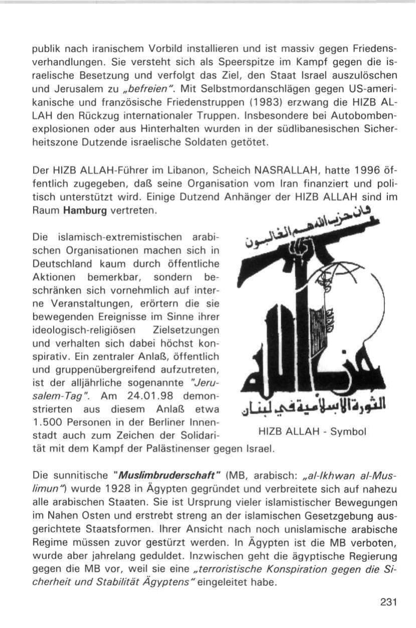 Seite 231 des Verfassungsschutzbericht 1998 Hamburg
