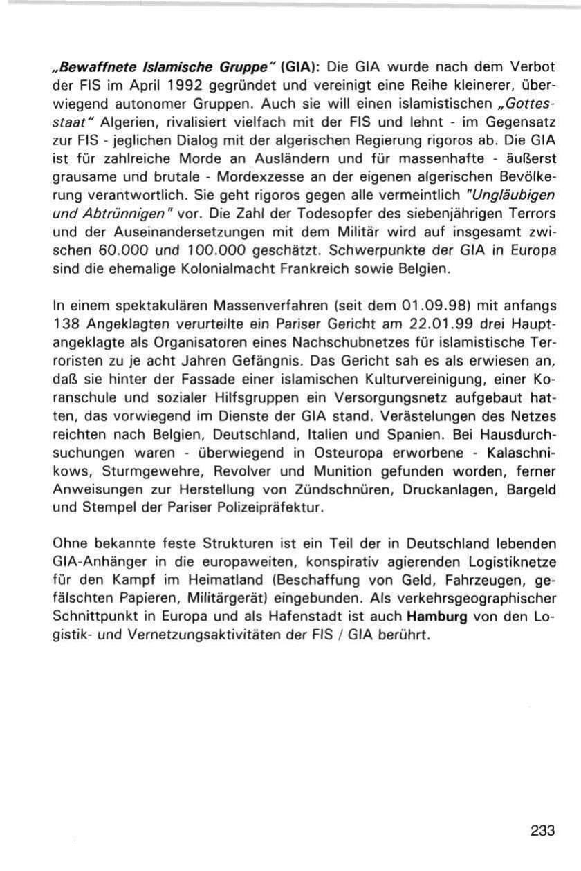 Seite 233 des Verfassungsschutzbericht 1998 Hamburg