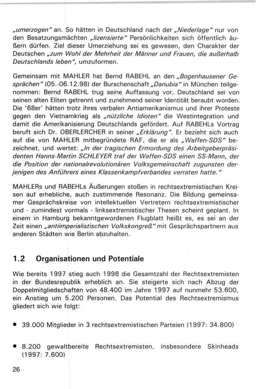 Seite 26 des Verfassungsschutzbericht 1998 Hamburg