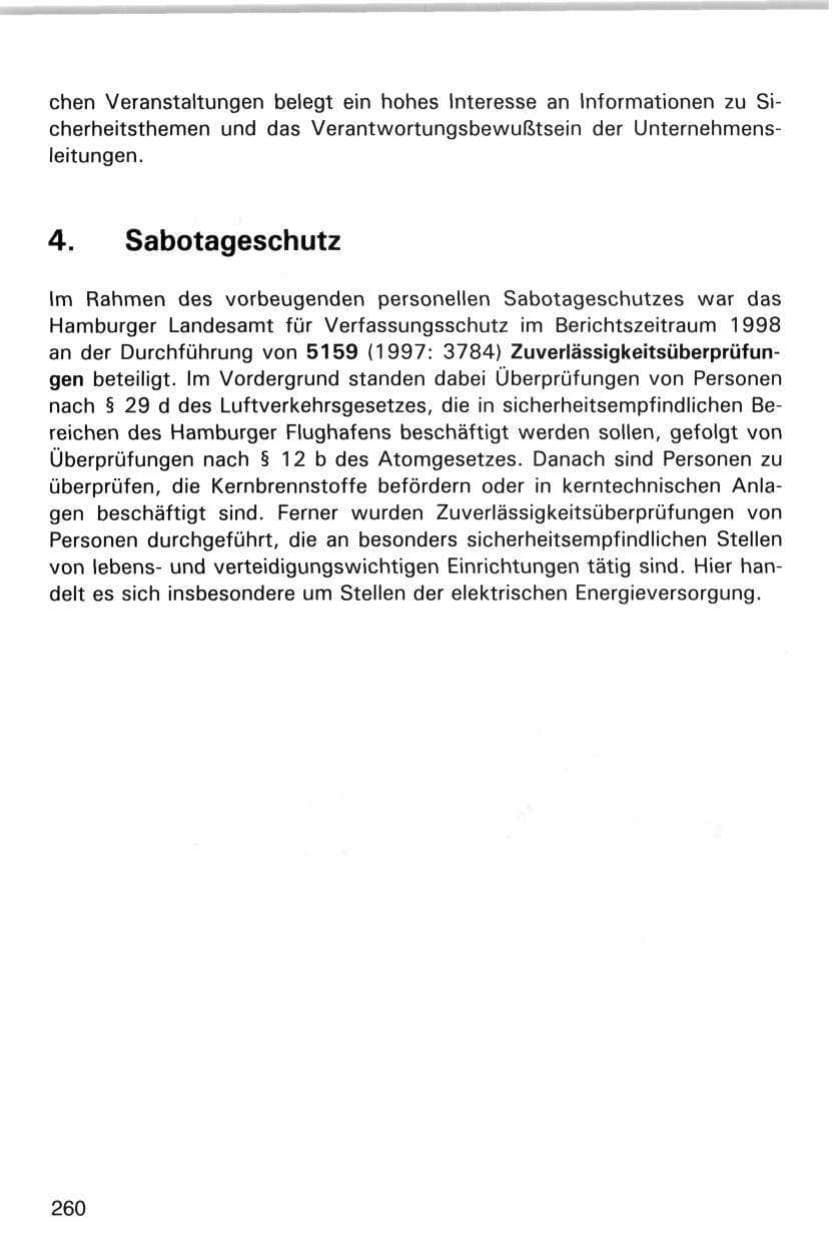 Seite 260 des Verfassungsschutzbericht 1998 Hamburg