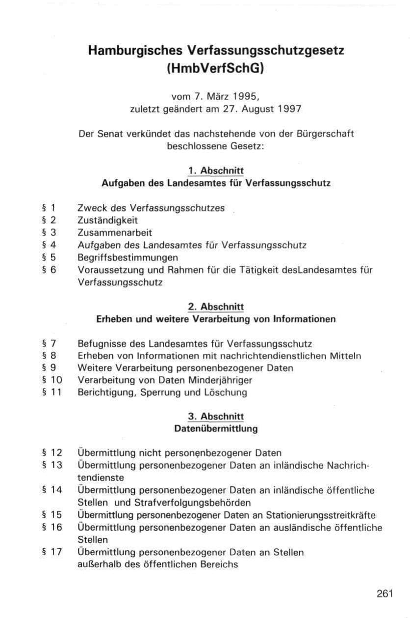 Seite 261 des Verfassungsschutzbericht 1998 Hamburg