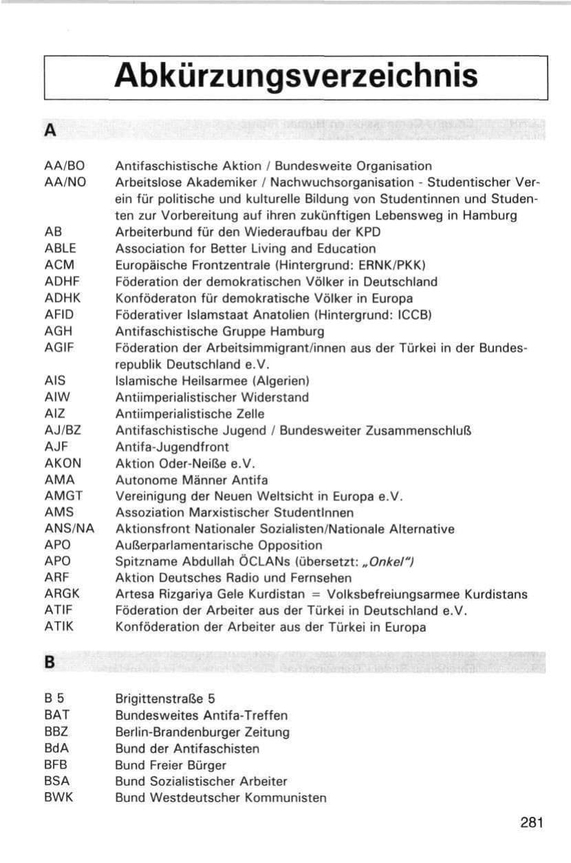 Seite 281 des Verfassungsschutzbericht 1998 Hamburg