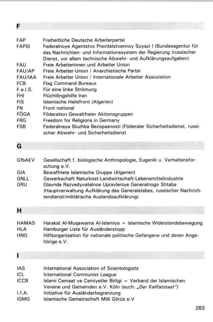 Seite 283 des Verfassungsschutzbericht 1998 Hamburg