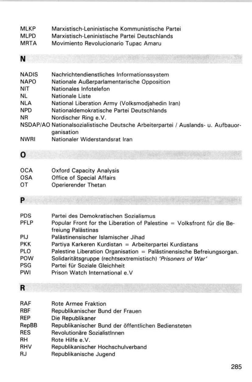 Seite 285 des Verfassungsschutzbericht 1998 Hamburg