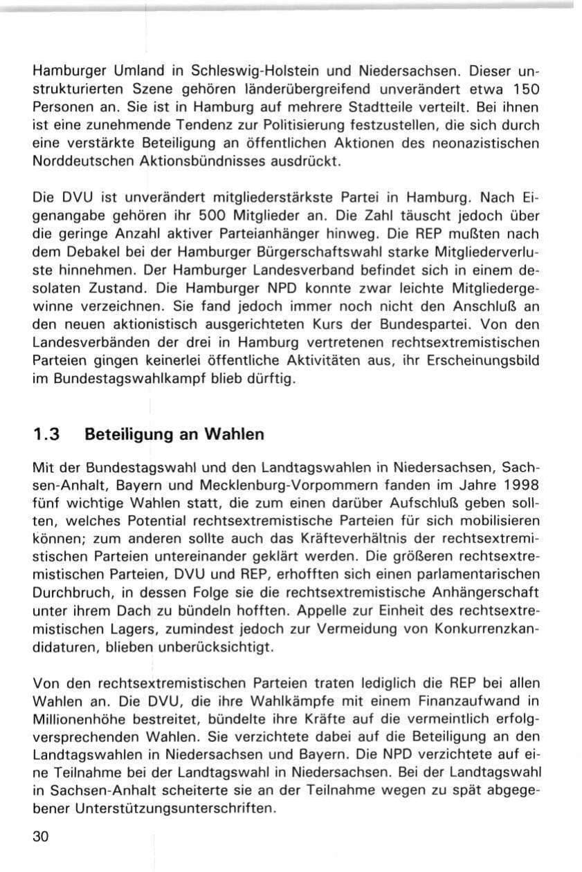 Seite 30 des Verfassungsschutzbericht 1998 Hamburg