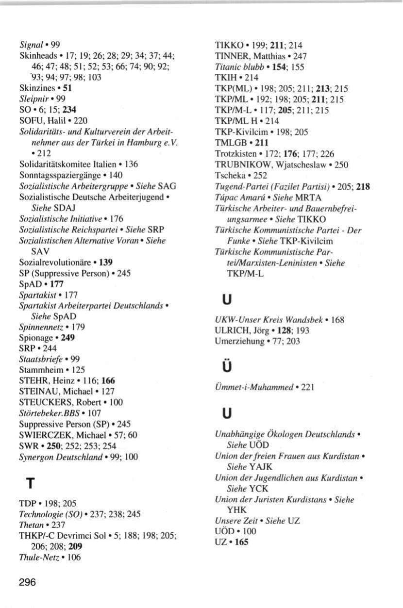 Seite 296 des Verfassungsschutzbericht 1998 Hamburg