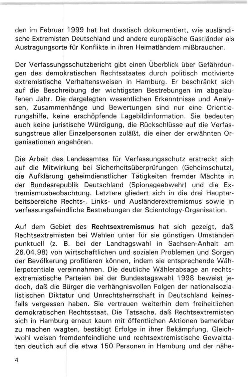 Seite 4 des Verfassungsschutzbericht 1998 Hamburg