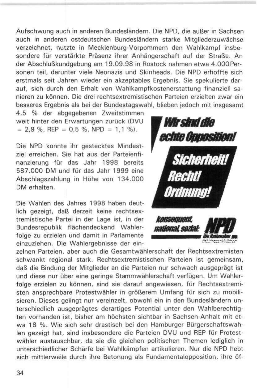 Seite 34 des Verfassungsschutzbericht 1998 Hamburg
