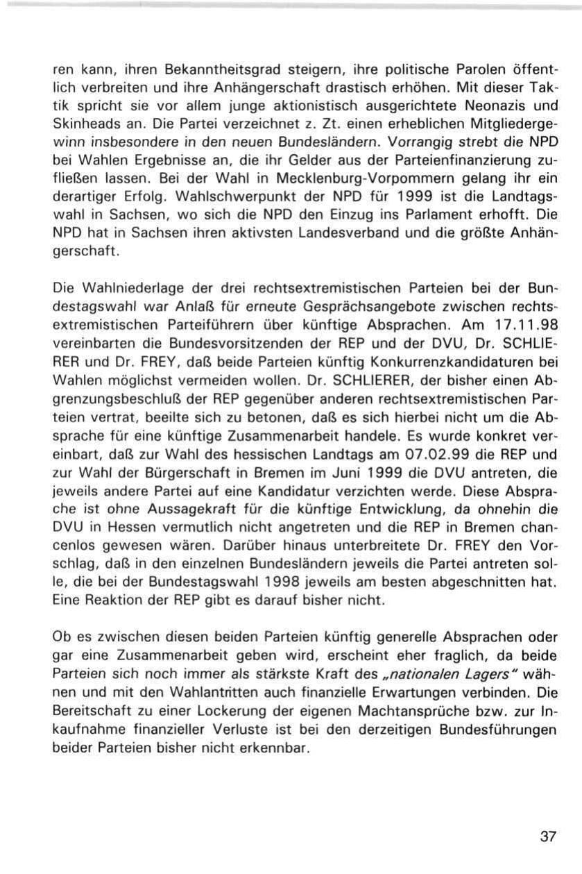 Seite 37 des Verfassungsschutzbericht 1998 Hamburg