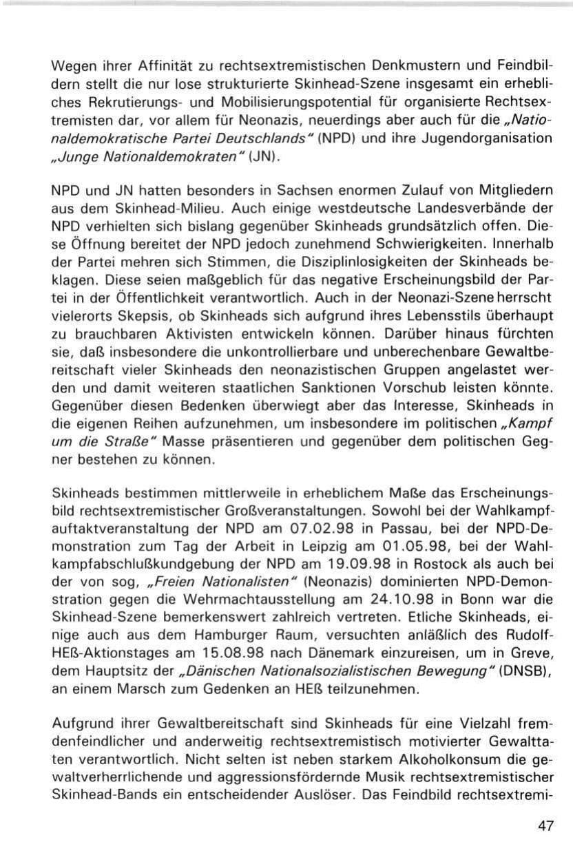 Seite 47 des Verfassungsschutzbericht 1998 Hamburg