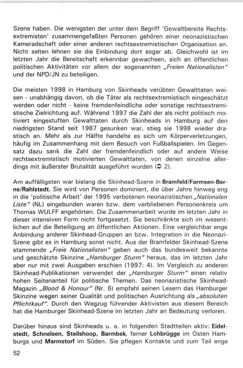Seite 52 des Verfassungsschutzbericht 1998 Hamburg