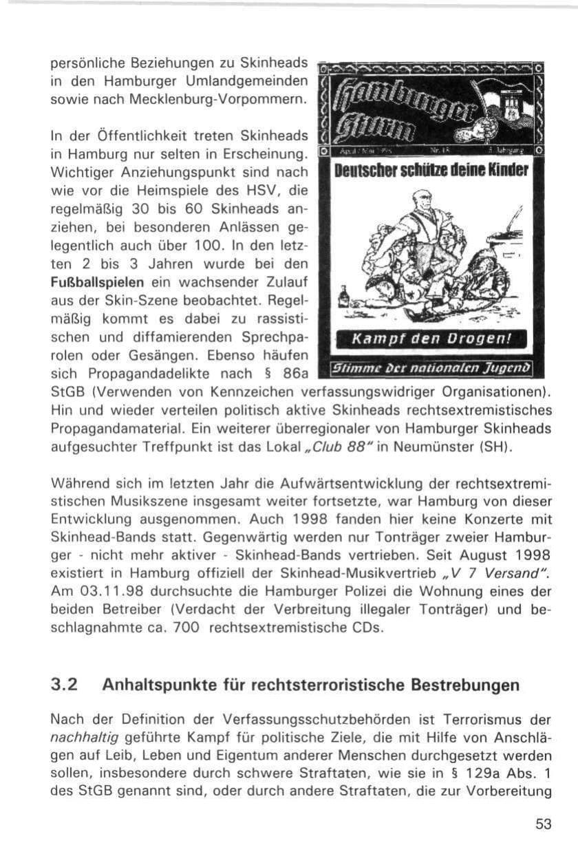 Seite 53 des Verfassungsschutzbericht 1998 Hamburg