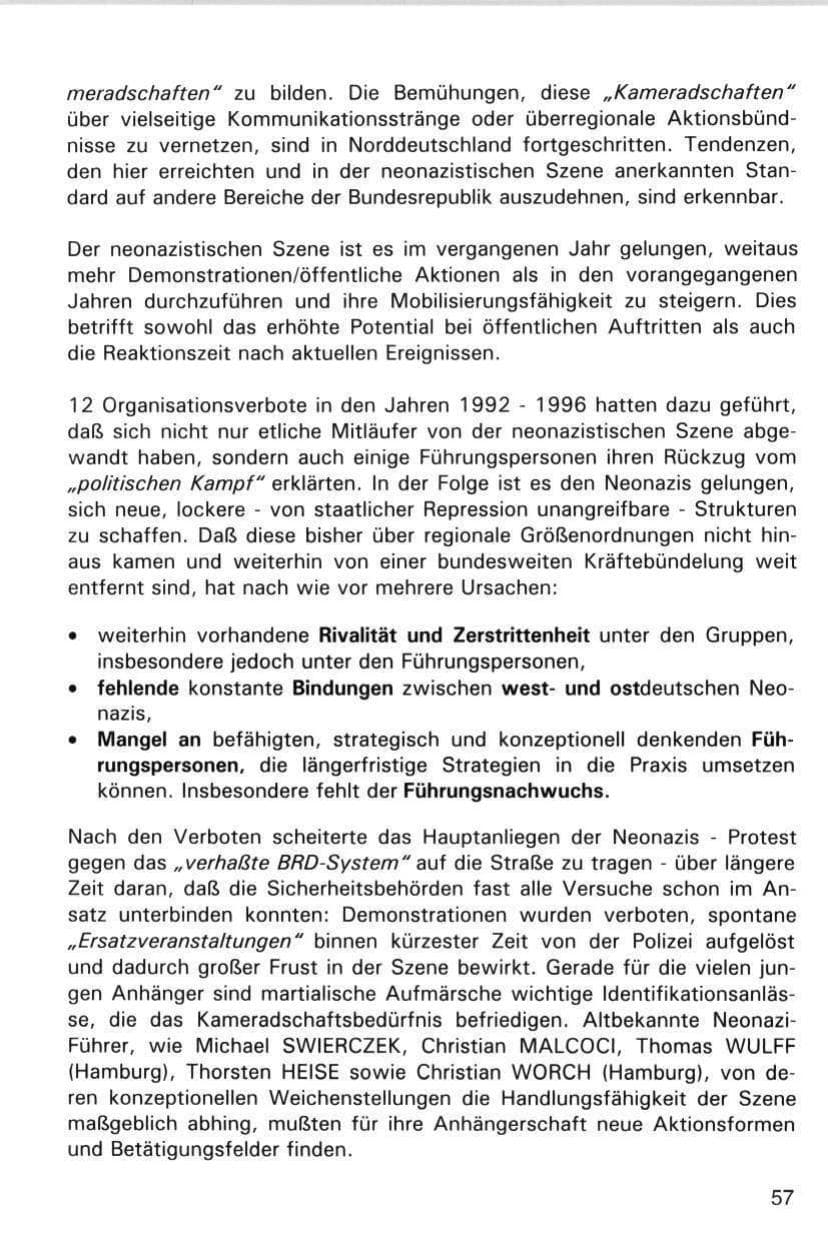 Seite 57 des Verfassungsschutzbericht 1998 Hamburg