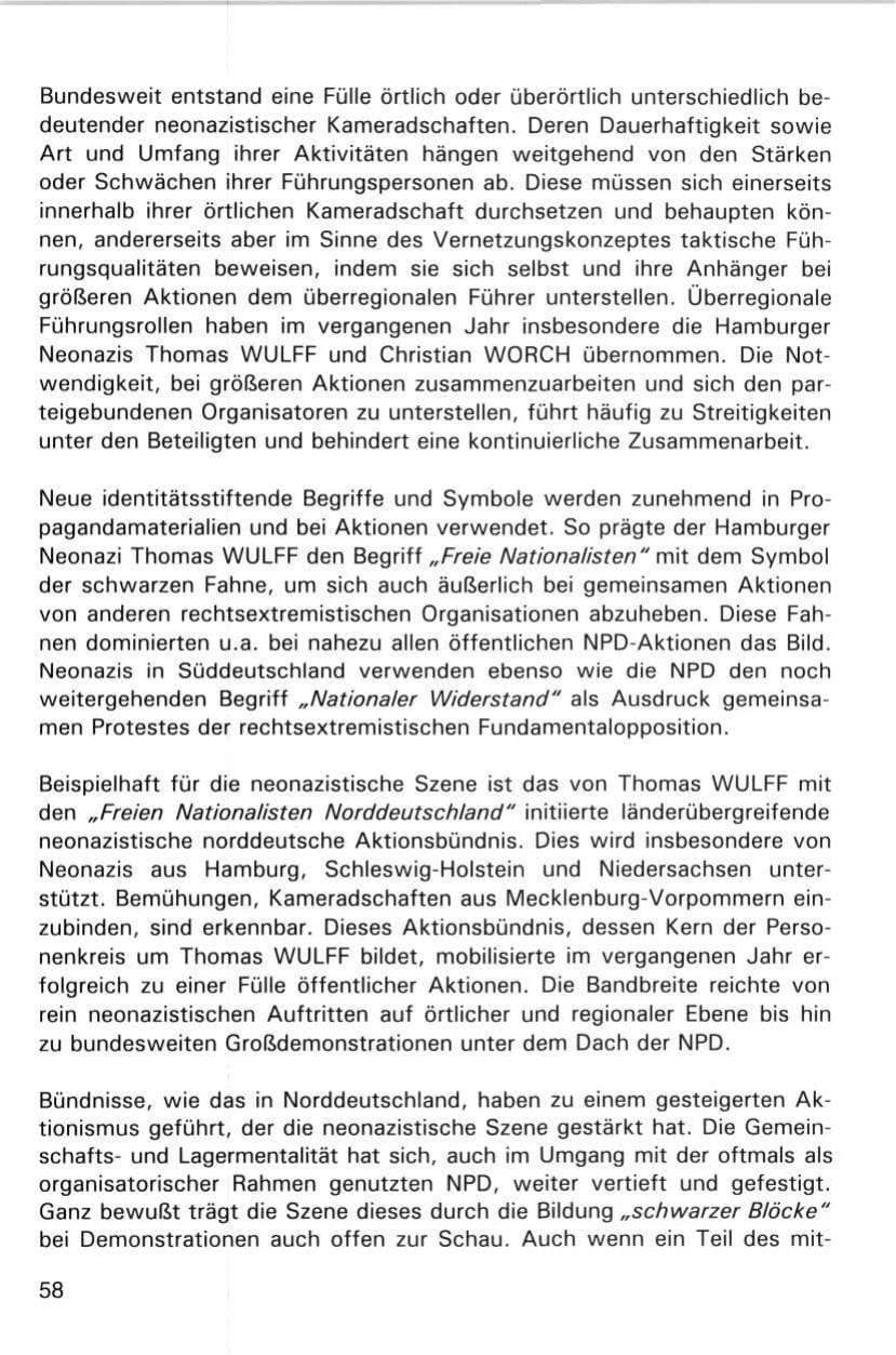 Seite 58 des Verfassungsschutzbericht 1998 Hamburg