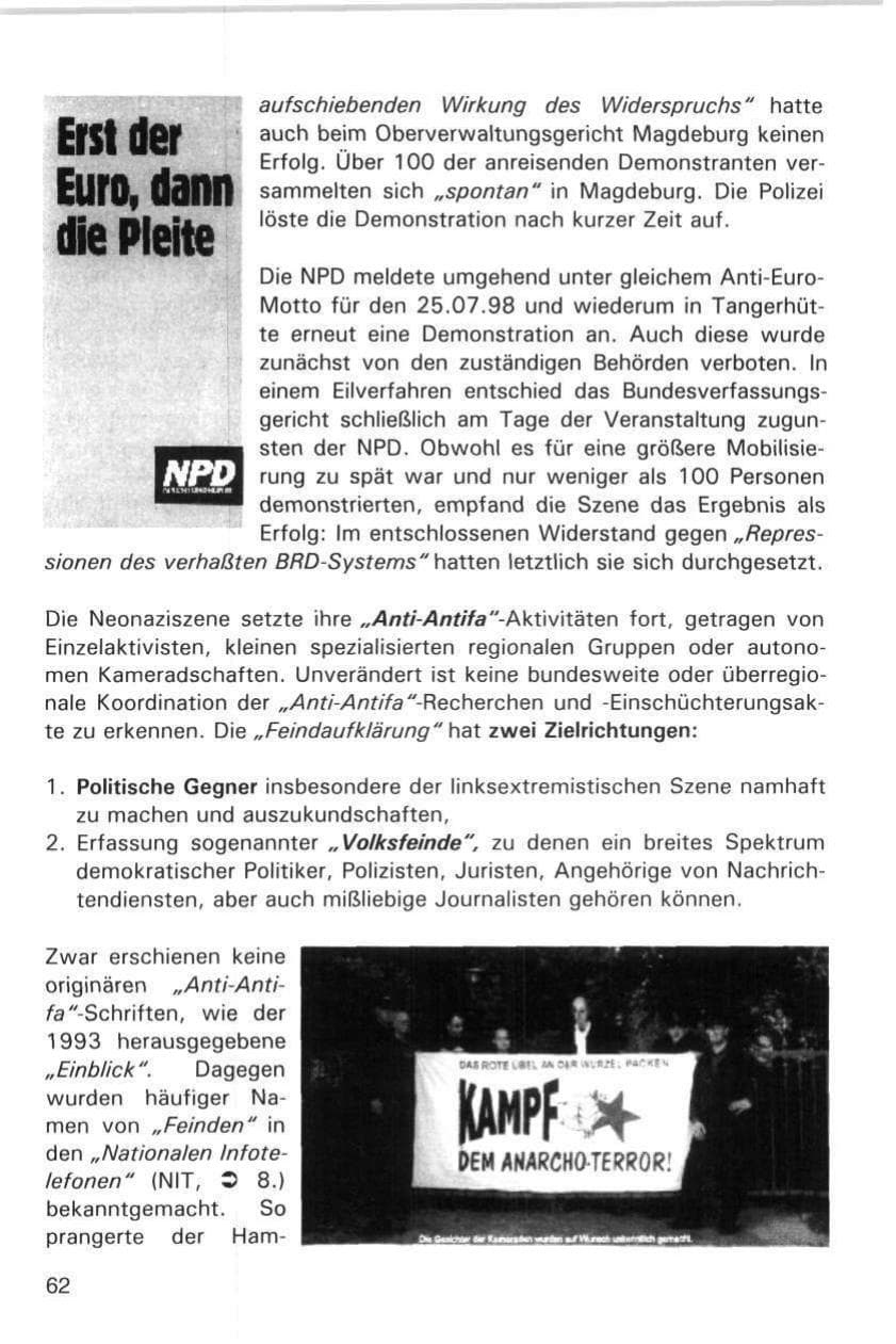 Seite 62 des Verfassungsschutzbericht 1998 Hamburg
