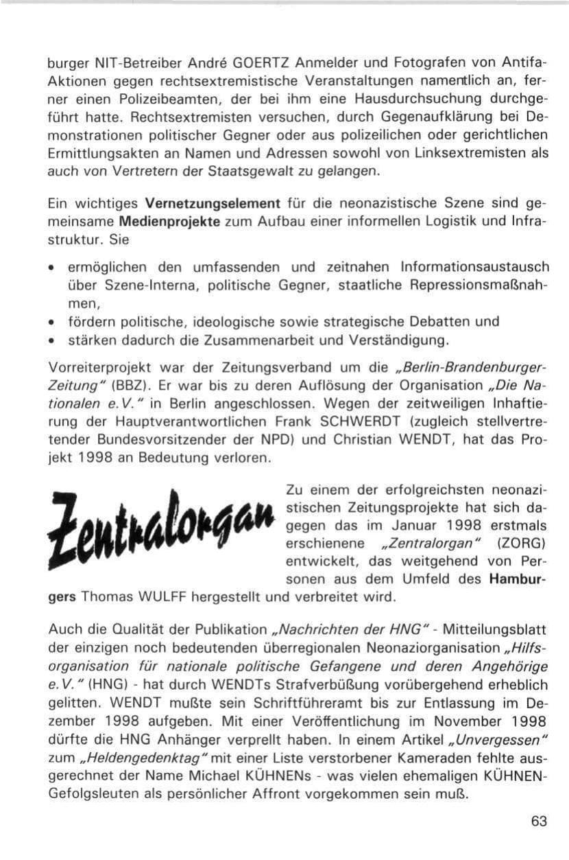 Seite 63 des Verfassungsschutzbericht 1998 Hamburg