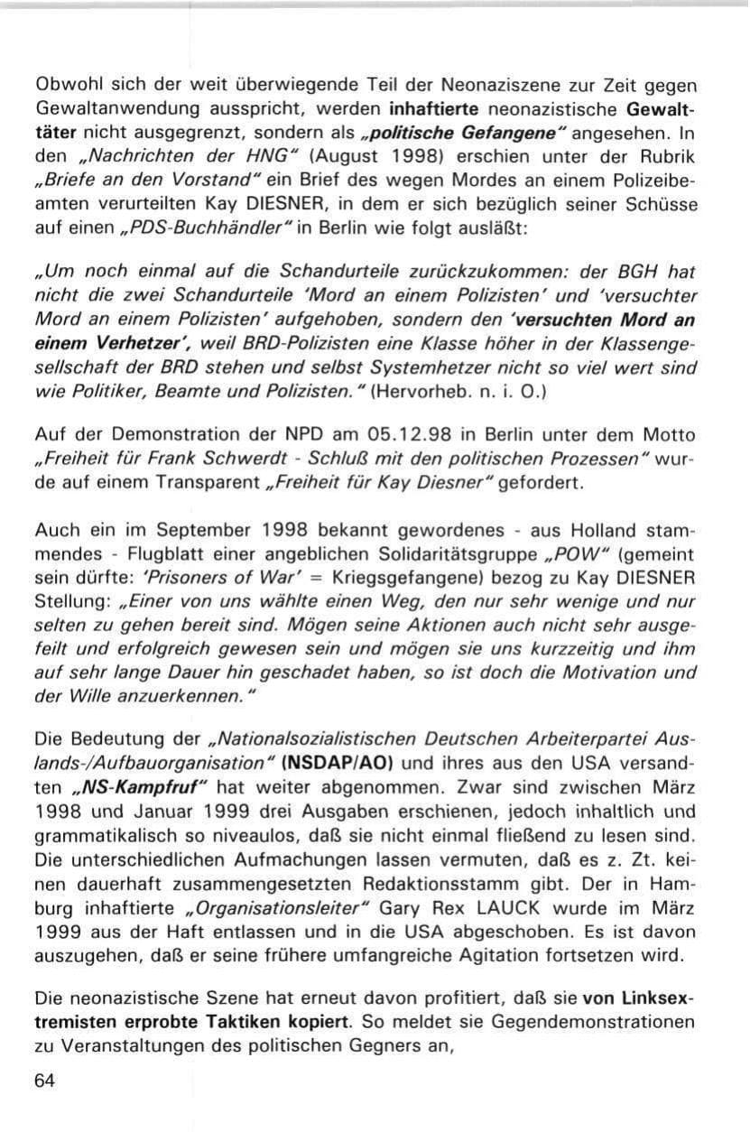 Seite 64 des Verfassungsschutzbericht 1998 Hamburg