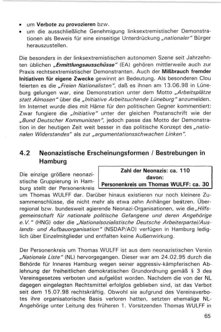 Seite 65 des Verfassungsschutzbericht 1998 Hamburg