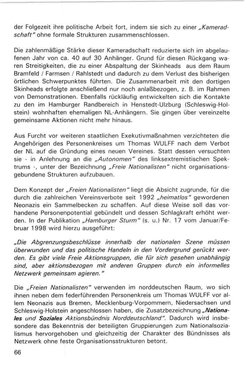 Seite 66 des Verfassungsschutzbericht 1998 Hamburg