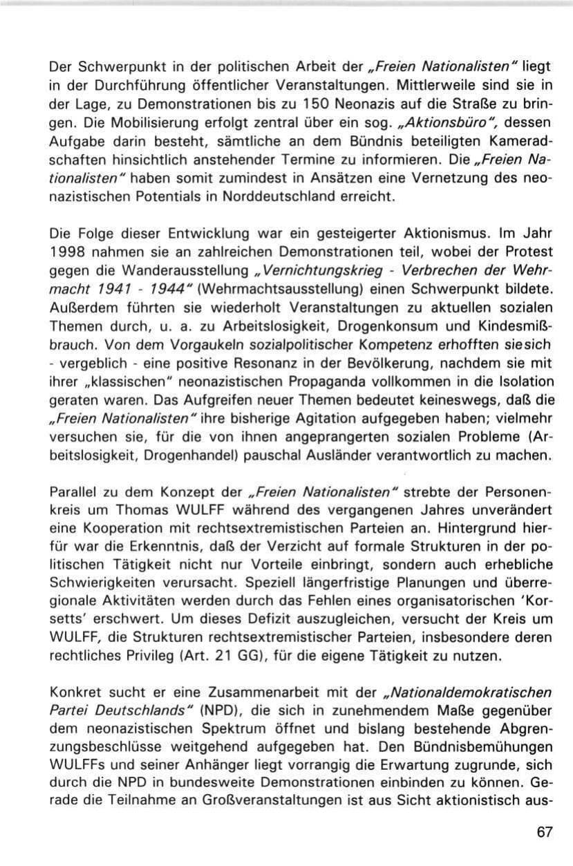 Seite 67 des Verfassungsschutzbericht 1998 Hamburg