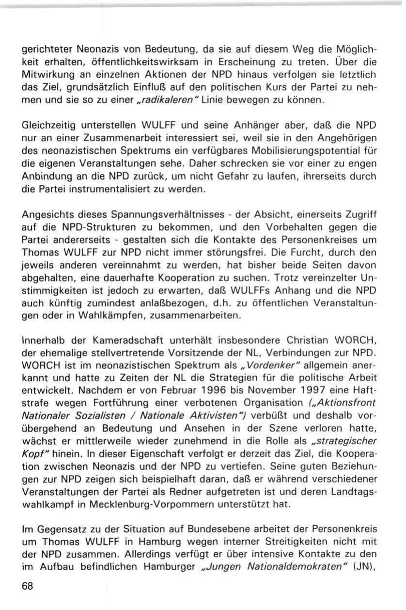 Seite 68 des Verfassungsschutzbericht 1998 Hamburg