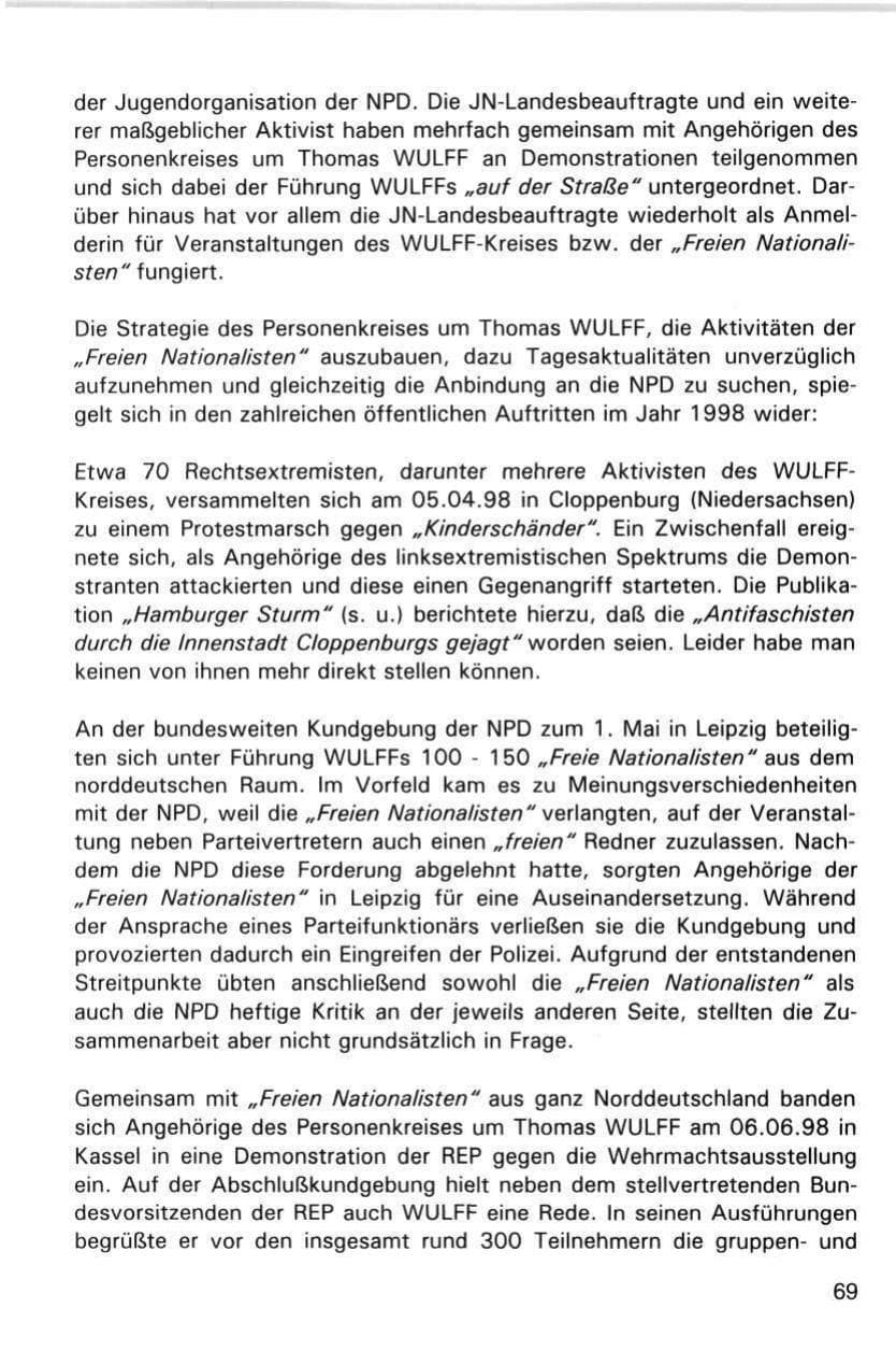 Seite 69 des Verfassungsschutzbericht 1998 Hamburg