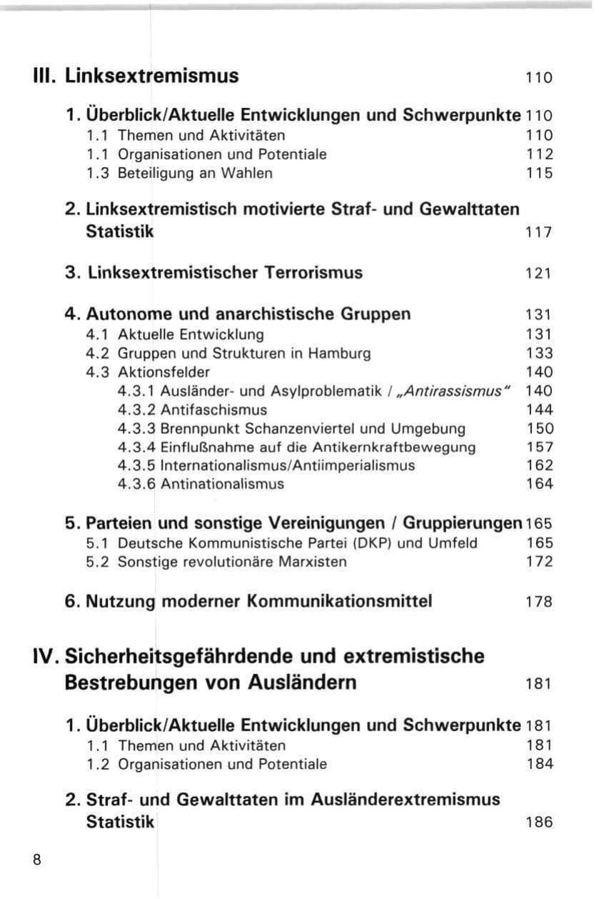 Seite 8 des Verfassungsschutzbericht 1998 Hamburg
