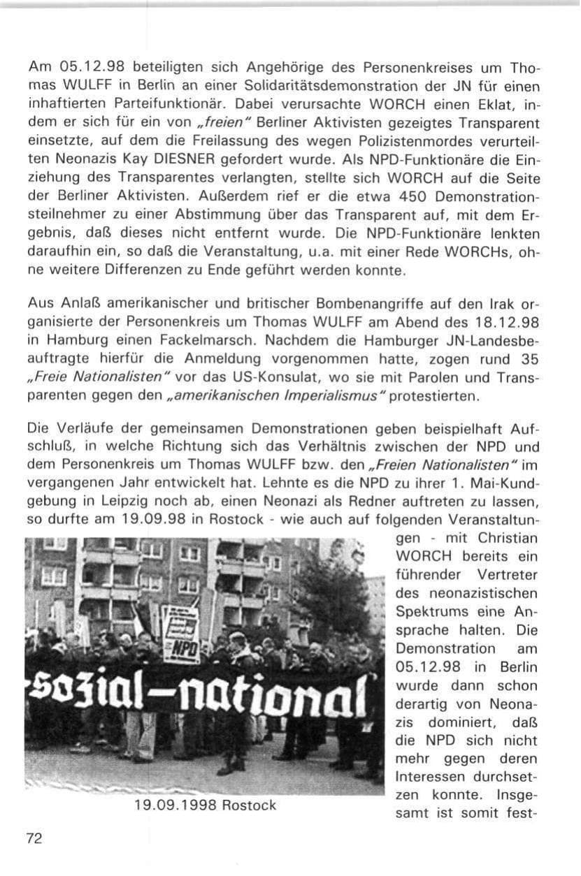 Seite 72 des Verfassungsschutzbericht 1998 Hamburg
