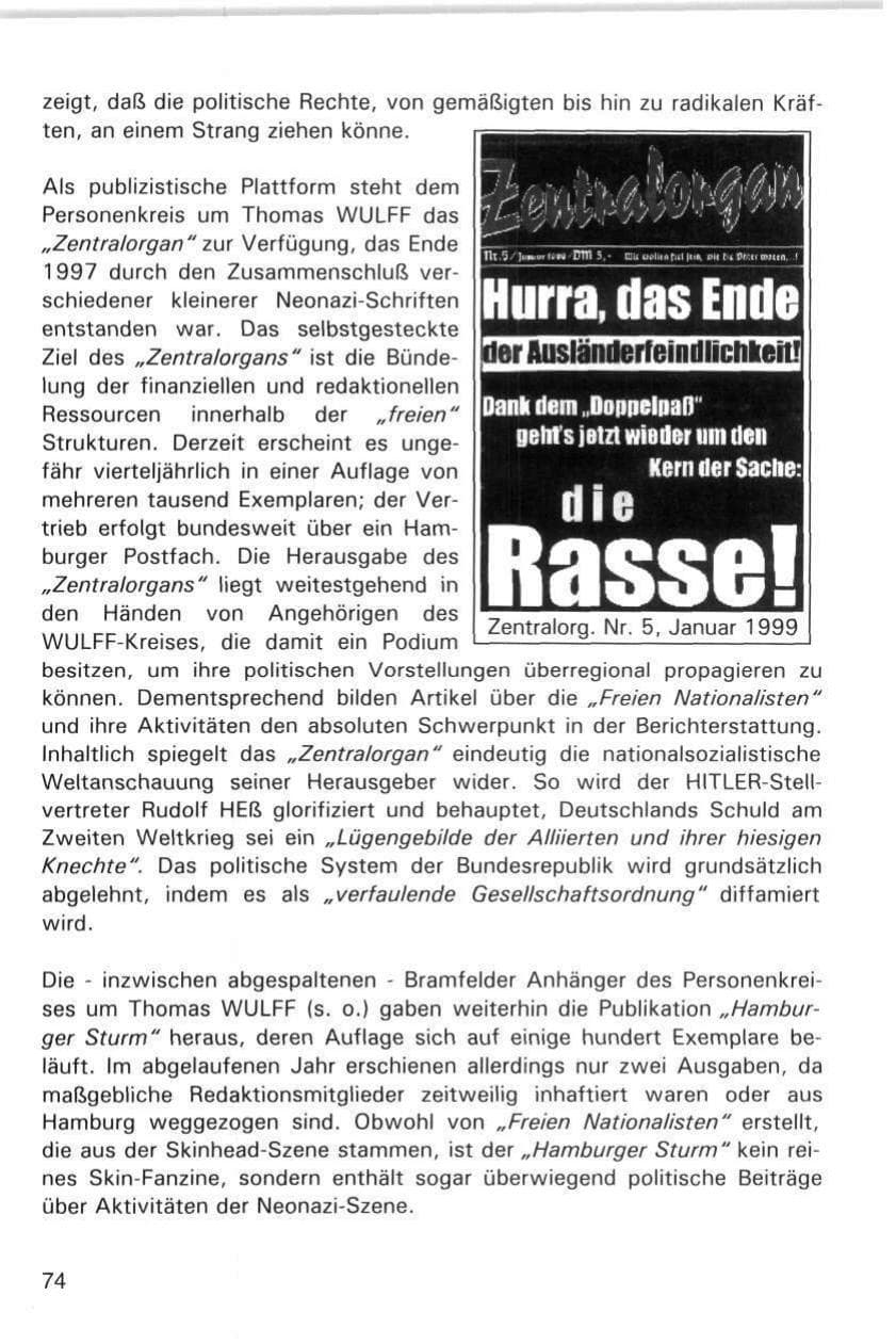 Seite 74 des Verfassungsschutzbericht 1998 Hamburg