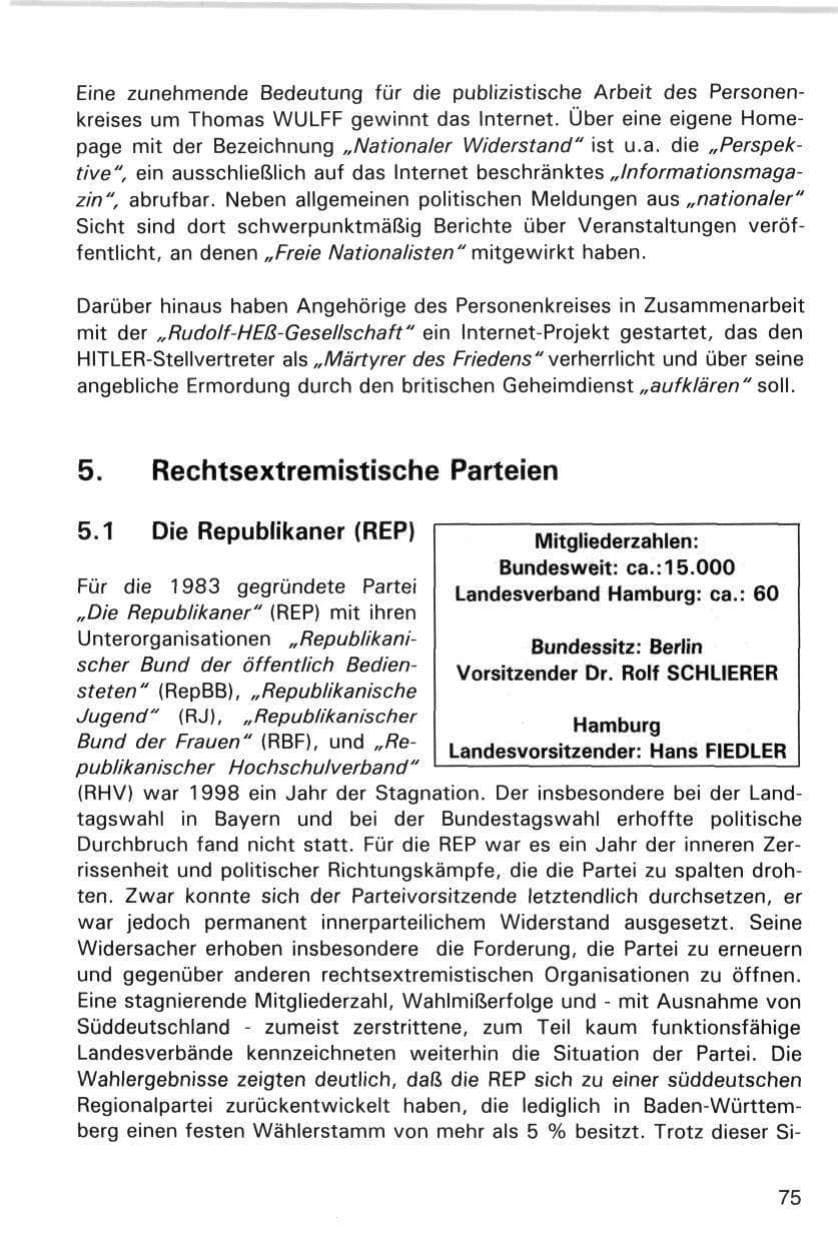 Seite 75 des Verfassungsschutzbericht 1998 Hamburg