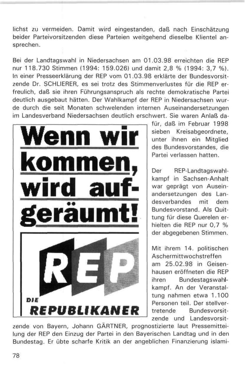 Seite 78 des Verfassungsschutzbericht 1998 Hamburg