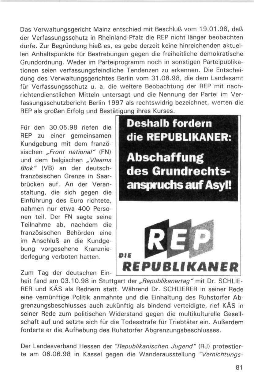 Seite 81 des Verfassungsschutzbericht 1998 Hamburg