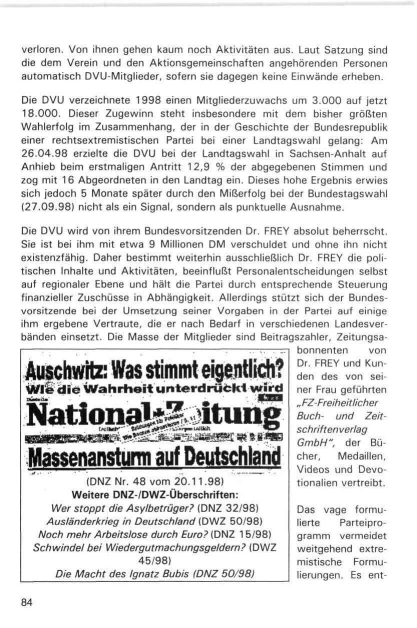 Seite 84 des Verfassungsschutzbericht 1998 Hamburg