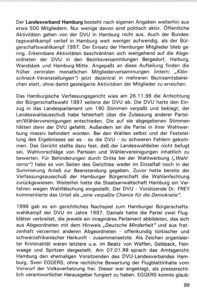 Seite 89 des Verfassungsschutzbericht 1998 Hamburg