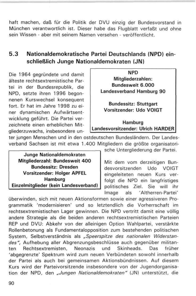 Seite 90 des Verfassungsschutzbericht 1998 Hamburg