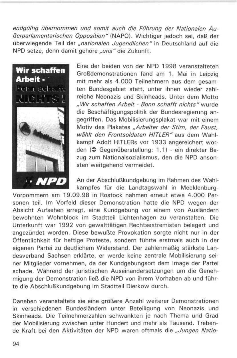 Seite 94 des Verfassungsschutzbericht 1998 Hamburg