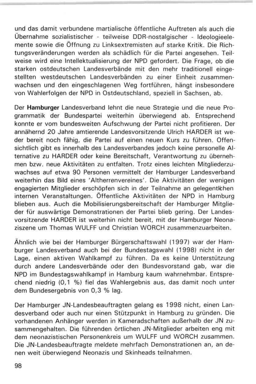 Seite 98 des Verfassungsschutzbericht 1998 Hamburg
