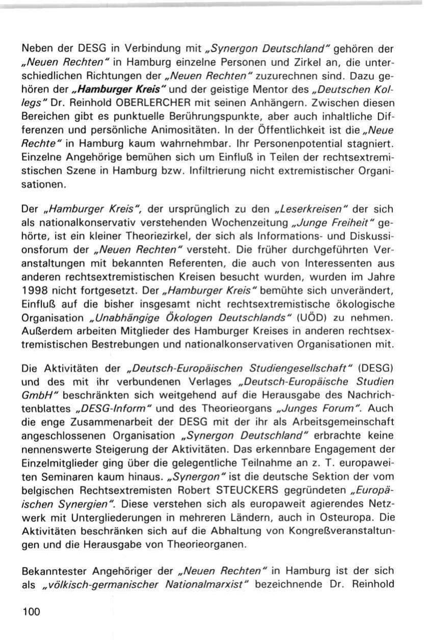 Seite 100 des Verfassungsschutzbericht 1998 Hamburg