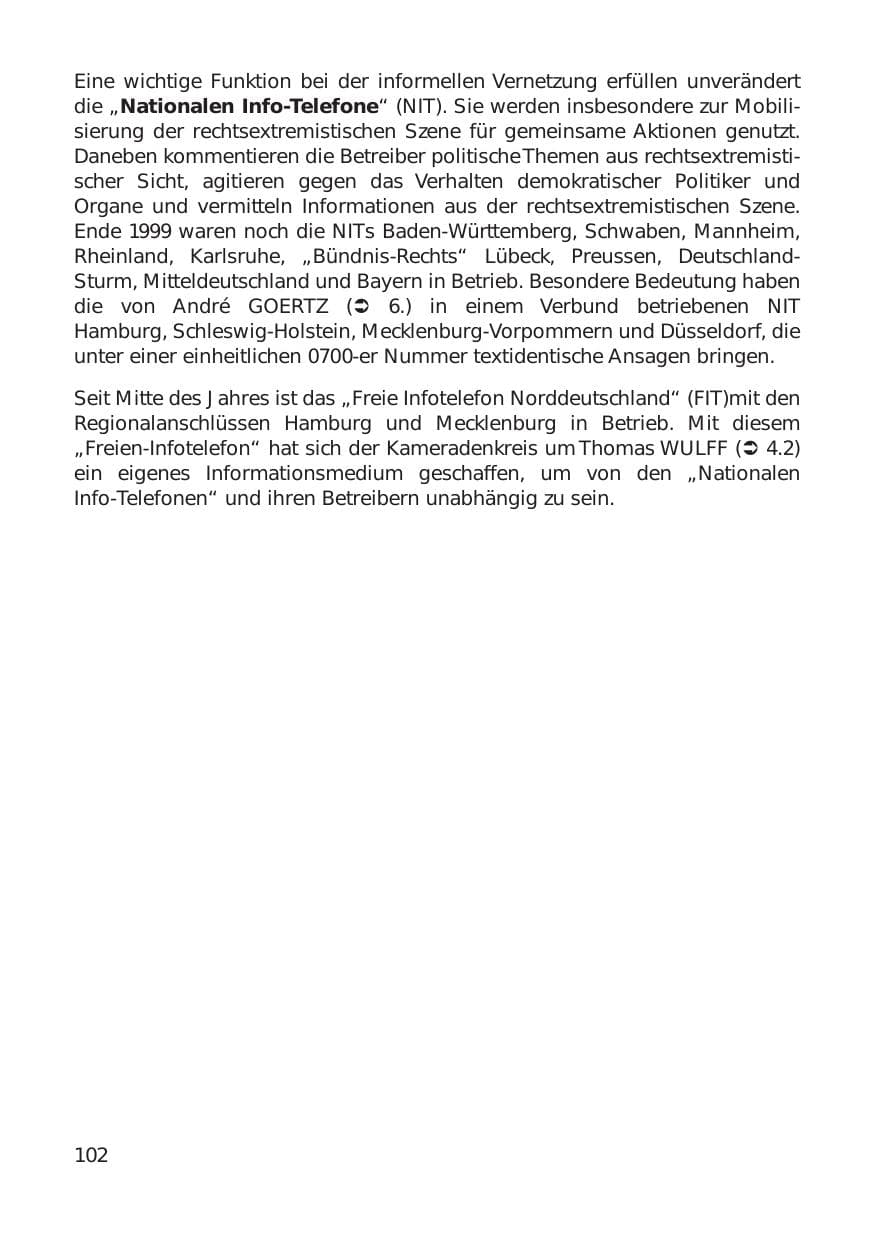 Seite 102 des Verfassungsschutzbericht 1999 Hamburg
