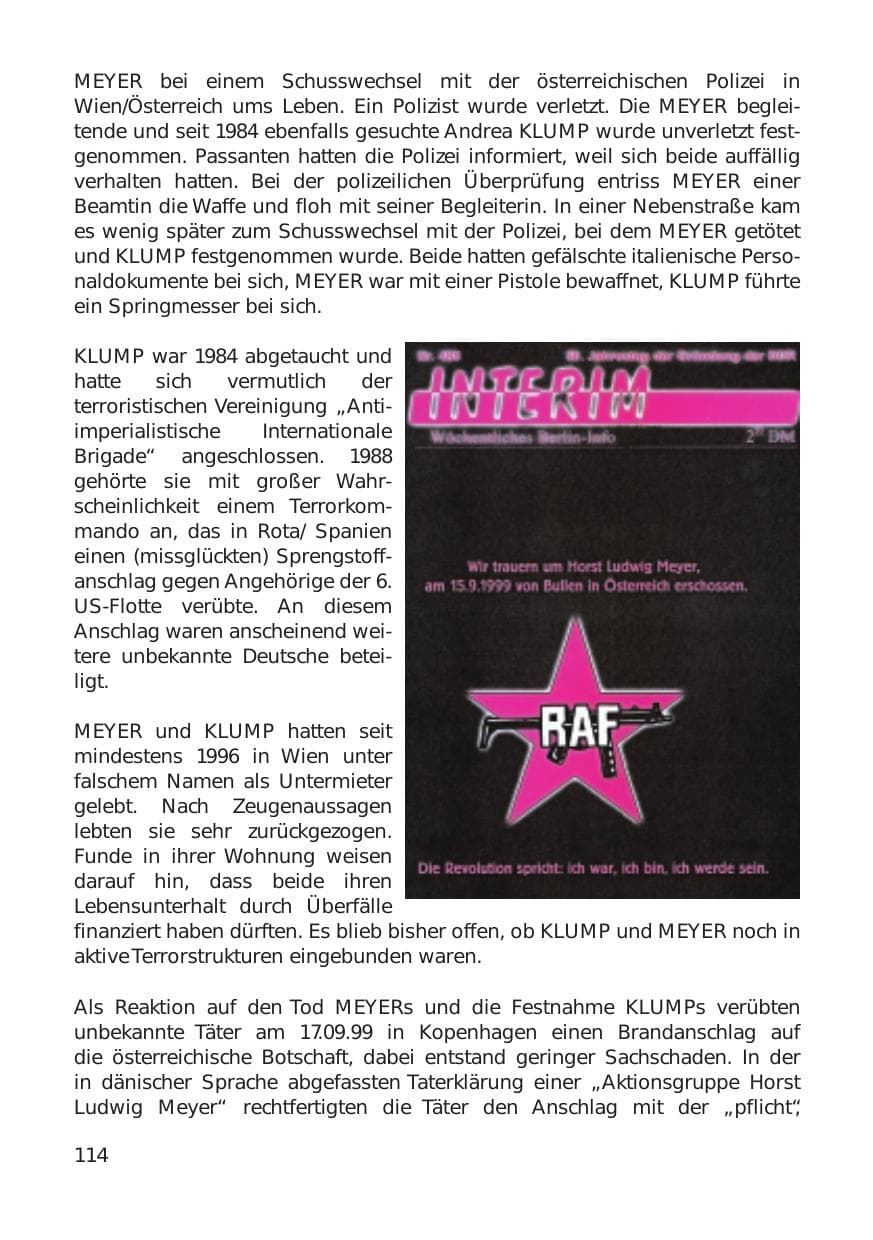 Seite 114 des Verfassungsschutzbericht 1999 Hamburg
