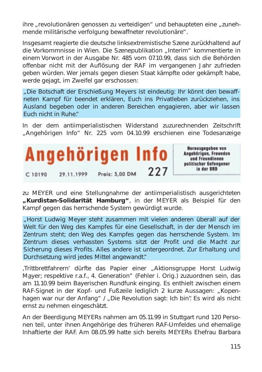 Seite 115 des Verfassungsschutzbericht 1999 Hamburg