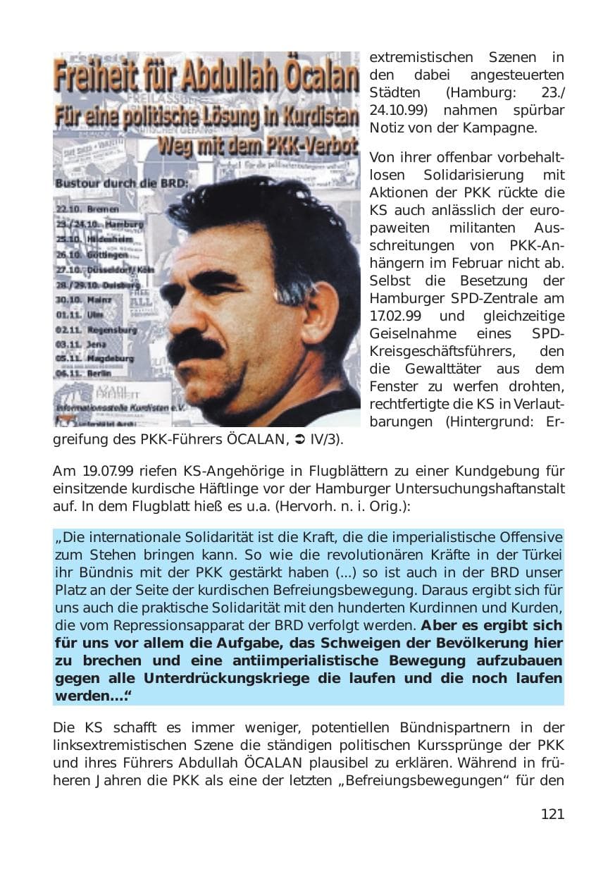 Seite 121 des Verfassungsschutzbericht 1999 Hamburg